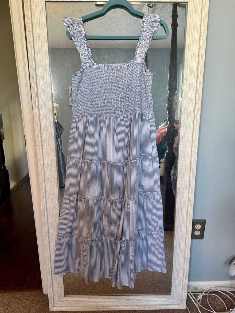 J. Crew Blue & White Striped Smocked Sundress